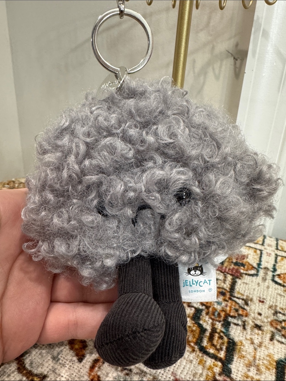 Jellycat Gray Curly Grumpy Cloud Keyring Plush with Corduroy Legs
